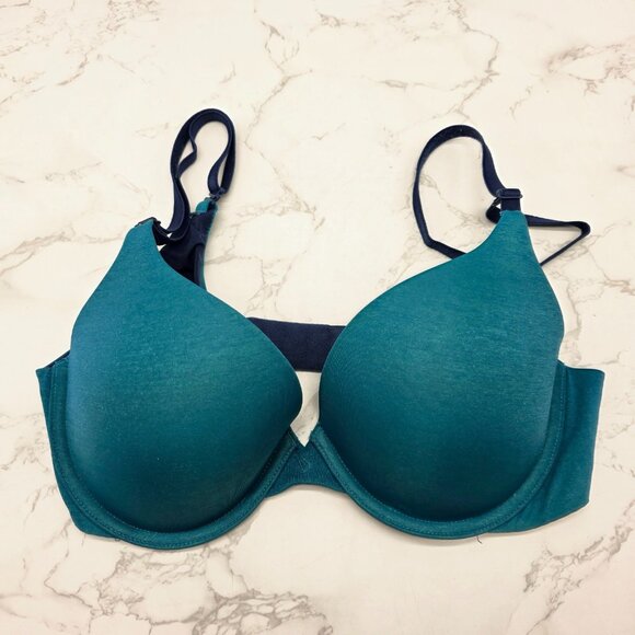 Victorias Secret Bra Womens 36B Teal Blue Padded Perfect Coverage Underwire Logo - Picture 1 of 5